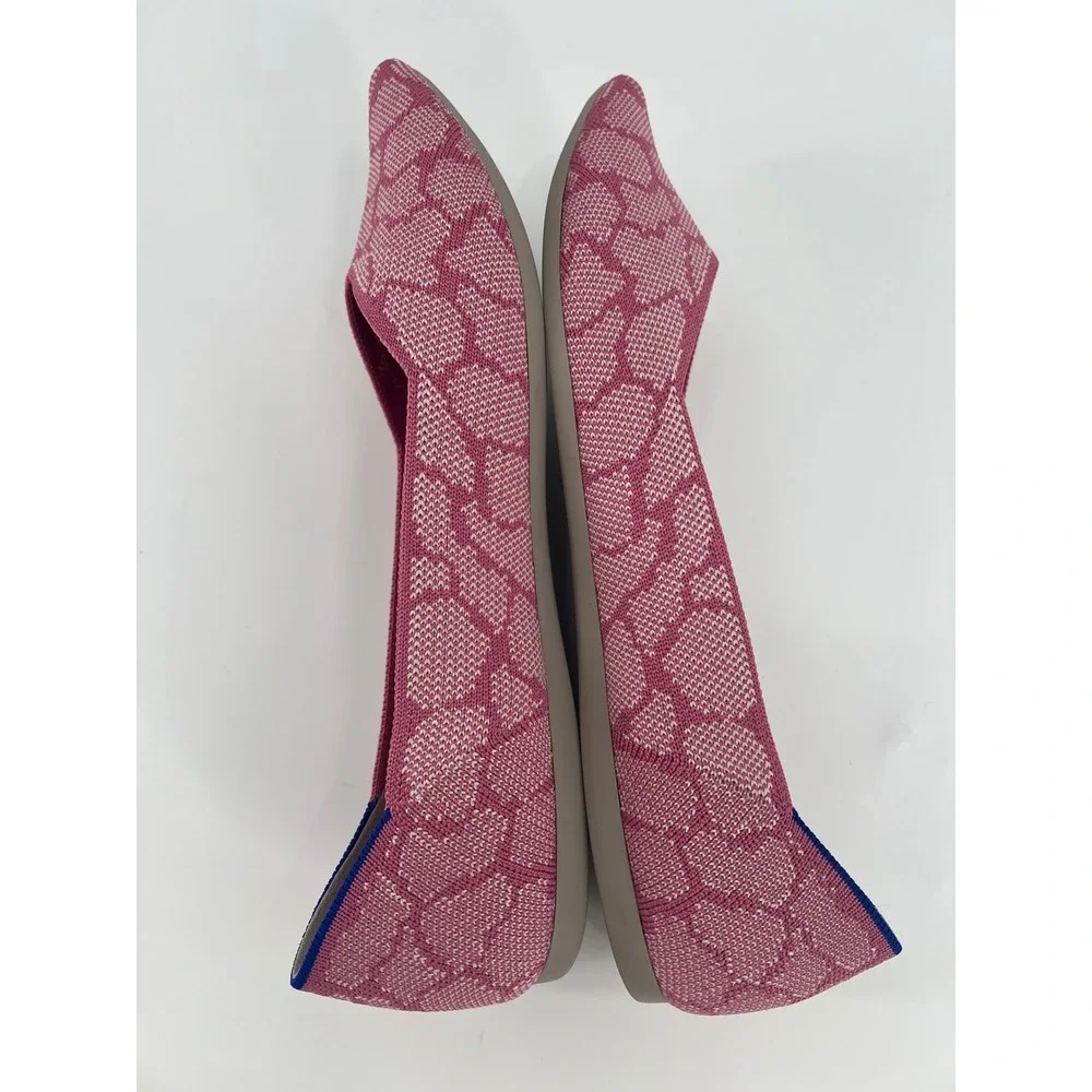 Rothys The Point Pink Giraffe Print Knit Flats Shoes 002-218 Womens 9.5